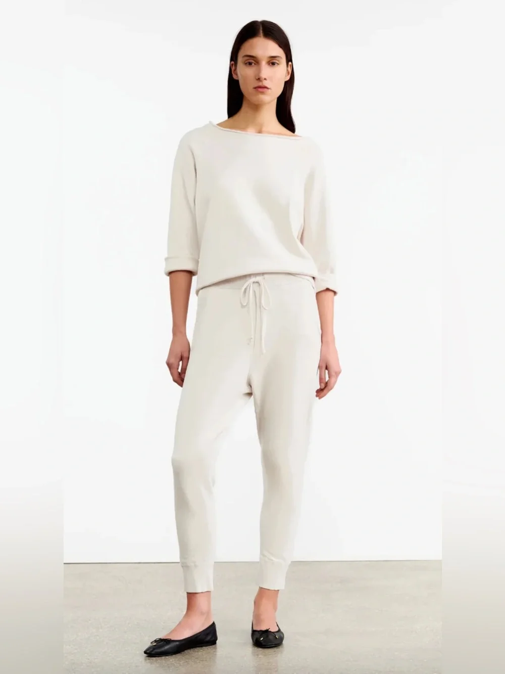 NILI LOTAN Nolan Knit Pants Drawstring Joggers Chalk Ivory XS